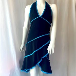 Y2K La Belle Black and Blue Halter Dress